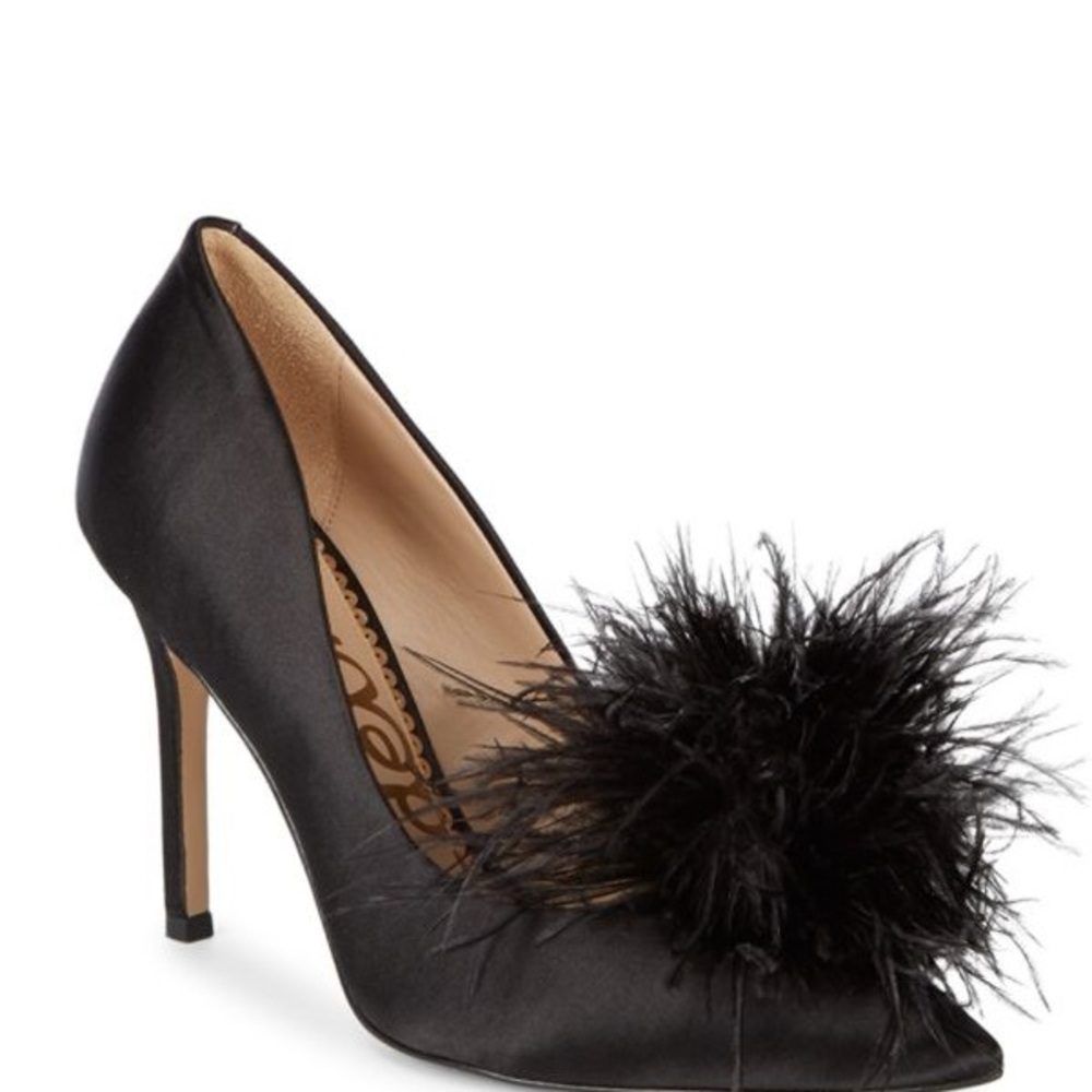 Elegant Black Feathered Women's Heels